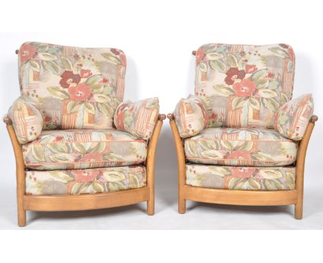 Lucian Ercolani - Ercol - a pair of late 20th Century contemporary Ercol Renaissance pattern beech &amp; elm armchairs. His &