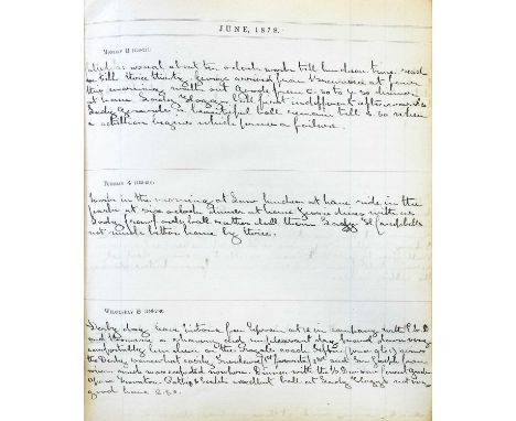 Cavendish Bentinck (F.)An interesting manuscript diary covering the period March 25th to December 31st, 1878, believed to hav