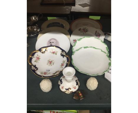 ELEVEN PIECES OF VICTORIAN COALPORT TO INCLUDE PLATES, A CRUET SET AND A CANDLESTICK 