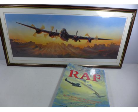 "THE ILLUSTRATED HISTORY OF THE RAF, BATTLE OF BRITAIN 50TH ANNIVERSARY COMMEMORATIVE EDITION" AND A FRAMED COLOUR PRINT OF A