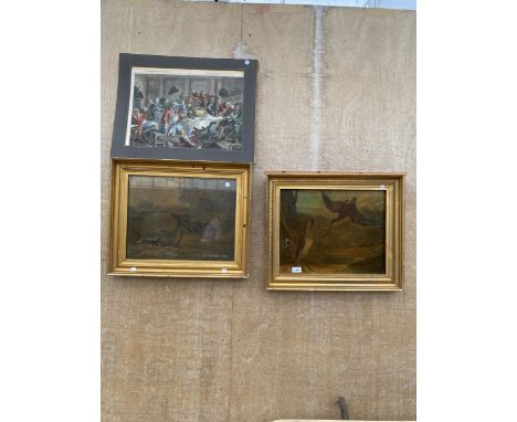 TWO GILT FRAMED OLEOGRAPHS OF MALLARDS AND A FURTHER PRINT 