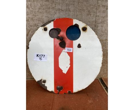 A VINTAGE CIRCULAR RAILWAY SIGNAL SIGN 