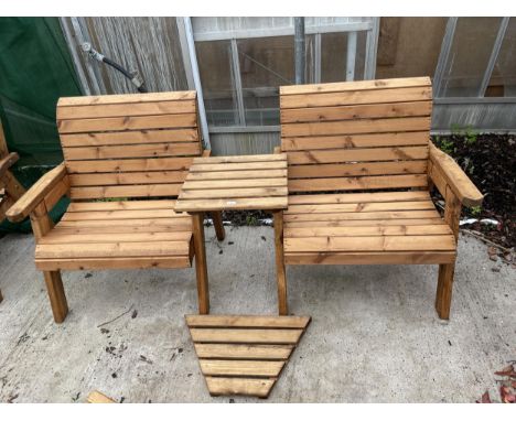 AN AS NEW EX DISPLAY CHARLES TAYLOR PATIO FURNITURE SET COMPRISING OF TWO CHAIRS AND TWO CONNECTING TABLES *PLEASE NOTE VAT T