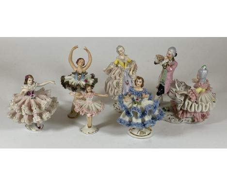 A COLLECTION OF VINTAGE DRESDEN LACE CONTINENTAL FIGURES 