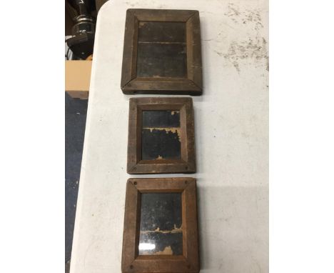 THREE VINTAGE OAK SLIDE FRAMES 