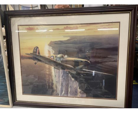 A FRAMED IVAN BERRYMAN PRINT OF A SPITFIRE 