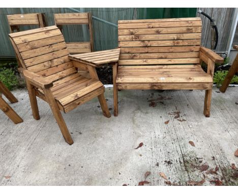 AN AS NEW EX DISPLAY CHARLES TAYLOR PATIO FURNITURE SET COMPRISING OF A TWO SEATER BENCH, A CHAIR AND A CONNECTING TABLE  *PL