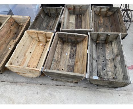 SIX RUSTIC WOODEN TROUGH PLANTERS 