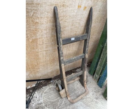 A VINTAGE WOODEN AND METAL SACK TRUCK 