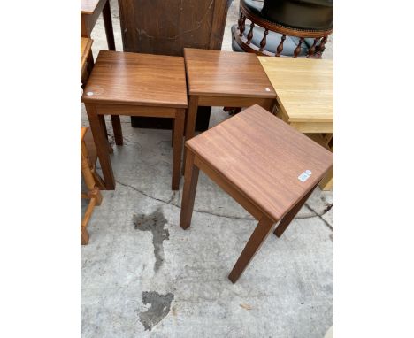 THREE MODERN HARDWOOD LAMP TABLES, 15" SQUARE EACH 