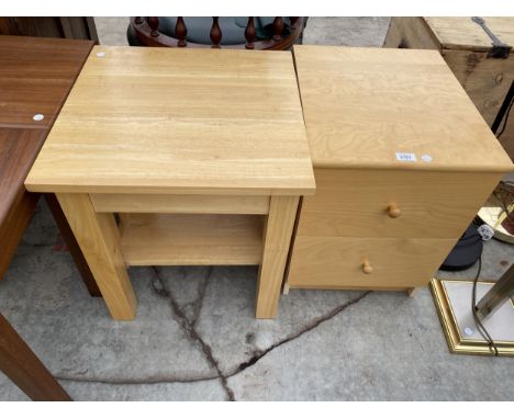A MODERN TWO TIER LAMP TABLE AND BEDSIDE CHEST 