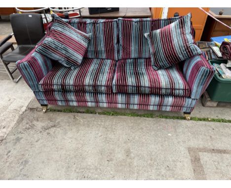 A STRIPED KNOLL STYLE TWO SEATER SOFA - HAND MADE BY DURESTA OF ENGLAND 