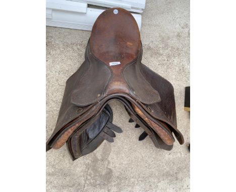 TWO VINTAGE LEATHER HORSE RIDING SADDLES 