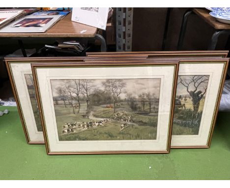 FOUR LARGE FRAMED PRINTS FEATURING HUNTING SCENES 