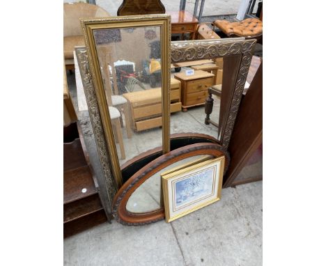 FOUR VARIOUS MIRRORS AND A PRINT 