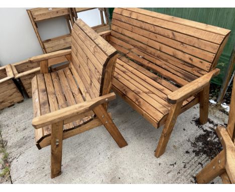 AN AS NEW EX DISPLAY CHARLES TAYLOR PATIO FURNITURE SET COMPRISING A TWO SEATER BENCH AND A THREE SEATER BENCH *PLEASE NOTE V