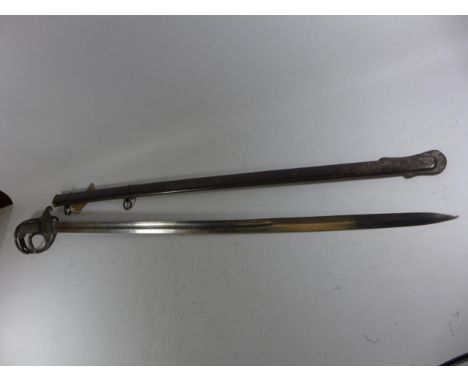 AN 1821 PATTERN QUEEN VICTORIA 1ST DEVON YEOMANRY OFFICERS SWORD AND SCABBARD, 87CM BLADE, WITH ACID ETCHED DECORATION AND OR