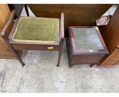 A VICTORIAN MAHOGANY BOX COMMODE AND PIANO STOOL 