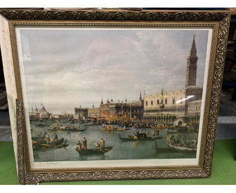 A LARGE LIMITED EDITION 28/850 PRINT OF 'THE BUCINTORO PREPARING TO LEAVE THE MOLO ON ASCENSION DAY', 70CM X 85CM, WITH CERTI