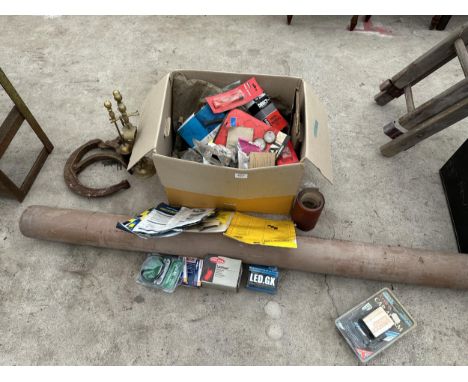 AN ASSORTMENT OF HARDWARE TO INCLUDE COPPER PIPE AND A COMPANION SET ETC 