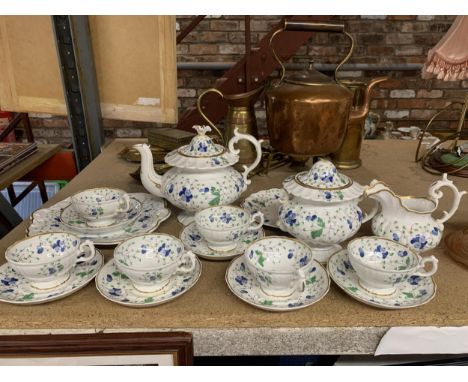 A 19TH CENTURY PART TEA SERVICE, TEAPOT, CUPS, SACUERS ETC 