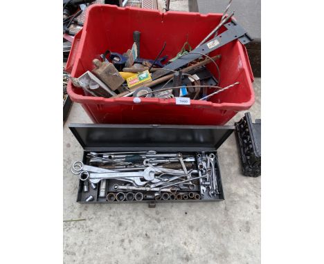 AN ASSORTMENT OF TOOLS TO INCLUDE SOCKETS, SPANNERS AND PLIERS ETC 