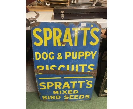 A VINTAGE SPRATT'S DOG BISCUITS ENAMEL SIGN 