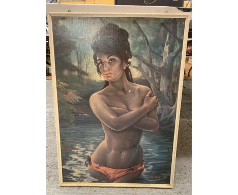 A VINTAGE J H LYNCH NUDE LADY BATHING FRAMED PRINT 