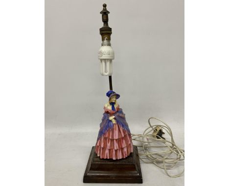 A ROYAL DOULTON LADY FIGURE CONVERTED TO A LAMP, (A/F) 