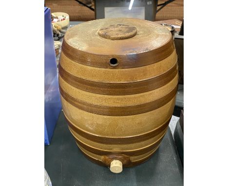 A VINTAGE STONEWARE BARREL, HEIGHT 24CM 