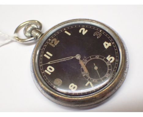 Doxa military black face pocket watch marked with broad arrow and GSTP 292682  CONDITION REPORT: This item winds at lotting b