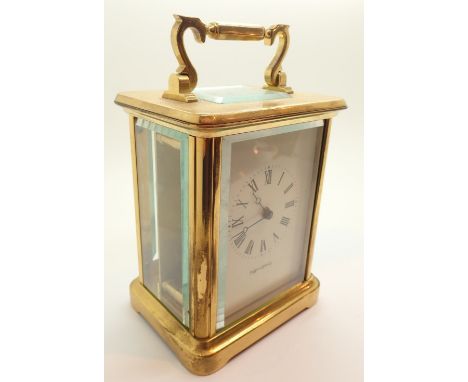 Large eleven jewels movement Made in England Mappin and Webb carriage clock with key H: 14 cm ( excluding handle )