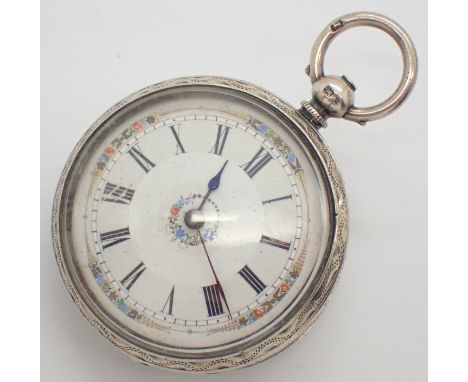 Hallmarked silver cased ladies key wind fob watch having Roman chapters to the painted enamel dial ( marks indistinct ) CONDI
