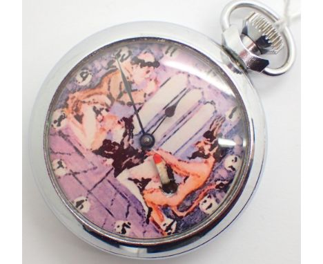 Erotic crown wind chrome pocket watch  CONDITION REPORT: This item is working at lotting up.