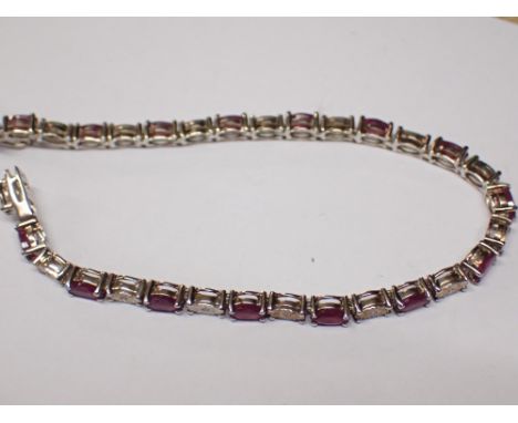 925 silver ruby and diamond set bracelet 9.8g