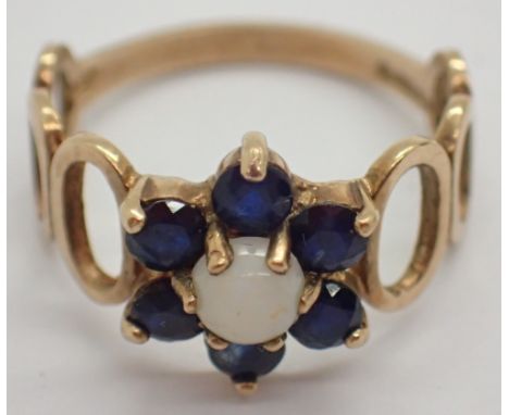 9ct gold opal and sapphire cluster ring size K CONDITION REPORT: Ring is undamaged