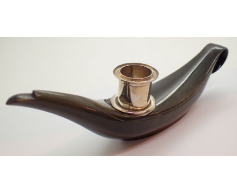 Horn and silver candle holder in the shape of Aladdins lamp L: 20 cm