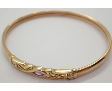 9ct gold amethyst set Celtic bangle 5.8g