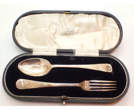 Cased hallmarked silver spoon and fork 