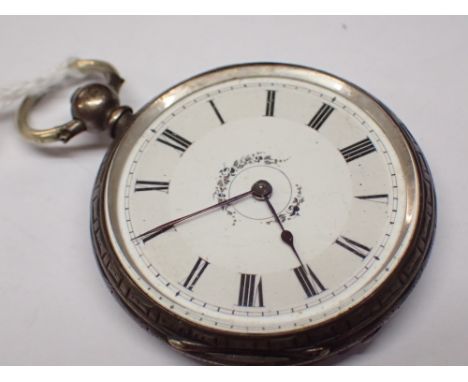 800 silver key wind open face fob watch  CONDITION REPORT: This item is not working at lotting.