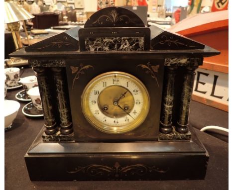 Architectural slate clock by Wales and McCulloch London  CONDITION REPORT: This item was working at the time of lotting up 