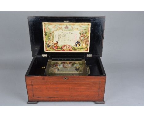 A LATE 19TH CENTURY SWISS TABLE TOP MUSIC BOX, the 15.3cm/6 inch cylinder playing eight airs on three bells with butterfly an