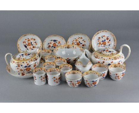 AN EARLY 19TH CENTURY WEDGWOOD BONE CHINA PART TEA AND COFFEE SERVICE, printed and painted with an Imari design, gilt details