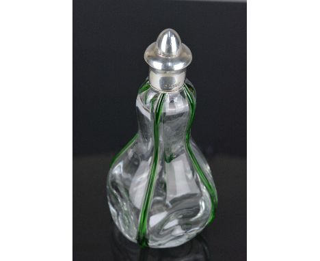 A LATE VICTORIAN SILVER AND GLASS LIQUEUR OR PERFUME FLASK, domed silver cover and collar, makers Hukin &amp; Heath (John Hea