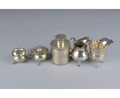 A GEORGE V SILVER CYLINDRICAL TEA CADDY, with reeded rims, pull off cover, maker Richard Burbridge (Harrods Stores Ltd), Lond