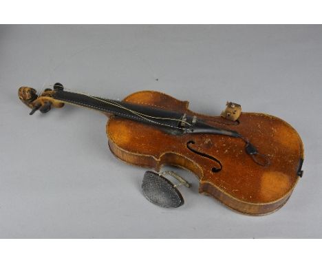 A 19TH CENTURY VIOLIN WITH LION'S HEAD SCROLL, two piece back, bears label 'No.196, Henry Thomson Maker, London, 1840', lengt