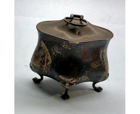 Antique silver tea caddy Birmingham silver hallmarks in original uncleaned condition measures approx 9.5cm wide height 9.5cm 
