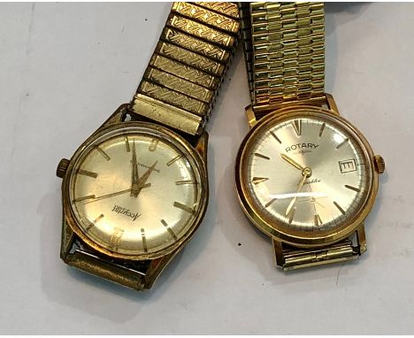 2 x Vintage Gents Gold Tone WRISTWATCHES Hand-Wind WORKING Inc Accurist, Rotary no warranty given 