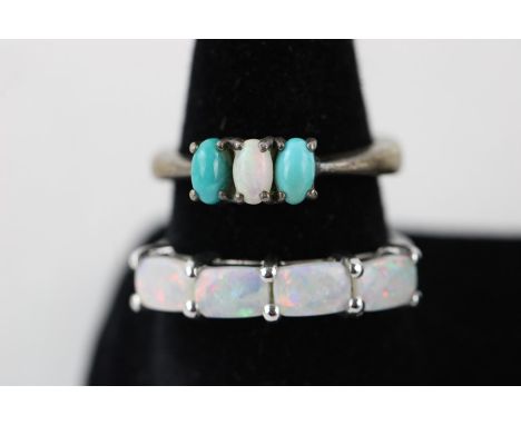 6 x Vintage .925 Sterling Silver GEM set RINGS inc. Opal, Ruby, Turquoise (20g)