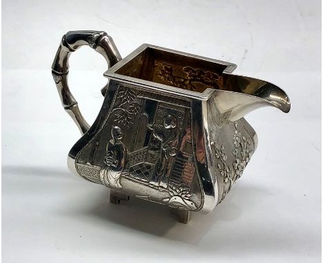 Chinese silver Cream jug  hallmarks to base measures approx height 8cm 12.5 cm wide  weight  203G 